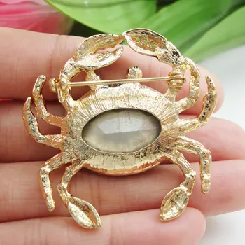 Moda Bijuterii Minunate Crab Roșu Animale De Aur-Ton Stras Cristal Broșă Pin