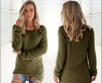 Nky pulover eBay transfrontaliere Europene și Americane populare culori solide cu maneci lungi rotunde gâtului femeii lână de miel top fabrica wh