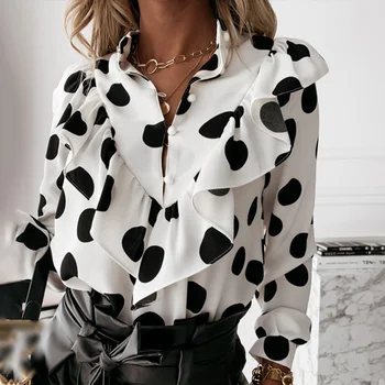 Ciufulit Polka Dot Print pentru Femei Bluze de Toamnă Singur Pieptul Maneca Lunga Femei Bluza 2021 Birou Elegant Doamnelor Topuri Haine
