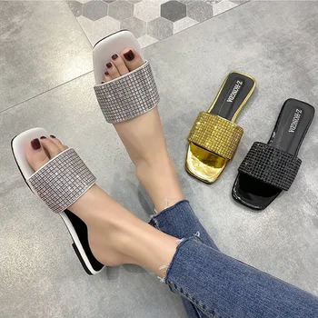 Vara noi 2020 femei papuci pantofi pentru femeie încălțăminte de interior de sex feminin plat stras slide-uri în aer liber sandale de plaja doamnelor flip flop