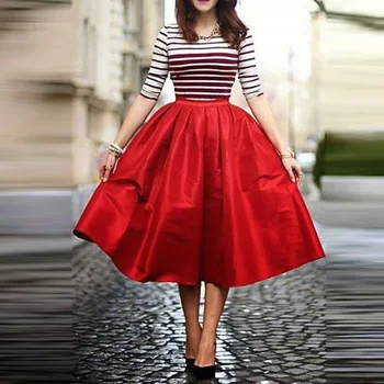 Atractiv Roșu De Moda Fuste Femei O Linie De Lungime Genunchi Plisate Fuste Scurte Fierbinte De Vânzare