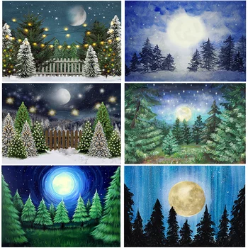 Mocsicka Iarnă Zăpadă De Crăciun Fundal Pictură În Ulei Verde Pin Stele Luna Decor Studio Fotografic Fundaluri Foto