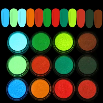12 Culori Neon Fluorescent Super Luminoase Glow în Întuneric Fosforescente Unghii Pulbere Stralucitoare Pigment Pulbere Unghii DIY
