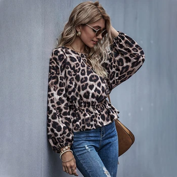 Toamna 2020 Femei Cu Maneci Lungi Leopard Top Peplum Bluza Kawaii Femei Toamna Liber Supradimensionate Felinar Sleeve Leopard Top Bluze