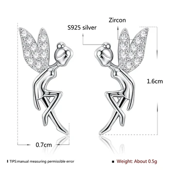 SILVERHOO Romantic Cercei Autentic Argint 925 Drăguț Zână Elfi Rafinat Cercei Stud Pentru Femei de Lux Bijuterii