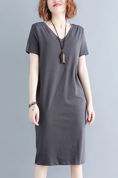 Short-sleeve V-neck Acoperă Burta Plus Dimensiunea Rochie de Femei 2019 Nou Stil De Aer Vrac Slăbire la Modă de Vară Rochie Neagră A0904