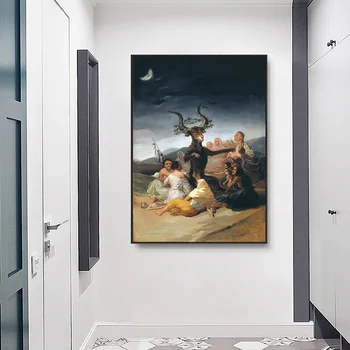 Vrăjitoare Sabat Francisco Goya Epocă Poster De Epocă Pictura Arta De Perete Imaginea Diavolului Satana Cu Coarne De Capră Panza De Imprimare De Decorare