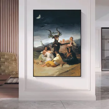 Vrăjitoare Sabat Francisco Goya Epocă Poster De Epocă Pictura Arta De Perete Imaginea Diavolului Satana Cu Coarne De Capră Panza De Imprimare De Decorare