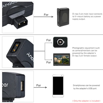 Andoer D-Atingeți pentru a 5V Adaptor USB Conector pentru V-Montare camera Video aparat de Fotografiat Baterie pentru BMCC pentru iPhone iOS, Android Smartphone Monitor
