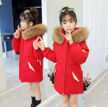 Fetelor haina de iarna 2020 noua moda coreeană brodate strat de bumbac, pentru copii big gros guler de blană mare sacou captusit