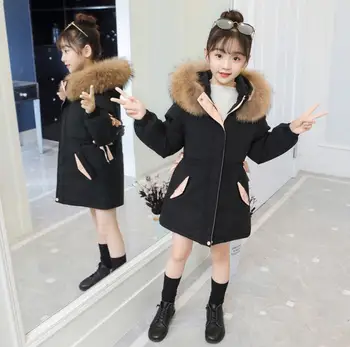 Fetelor haina de iarna 2020 noua moda coreeană brodate strat de bumbac, pentru copii big gros guler de blană mare sacou captusit