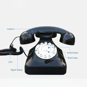 Vintage Telefon Fix Retro telefon Fix cu Fir, Telefon, apăsați Butonul de Apelare Birou Telefon pentru Biroul de Acasă Decorare-Negru