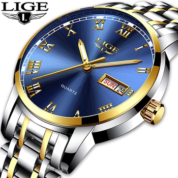 Ceasuri Mens 2019 Moda Cuarț Ceas de Aur LIGE Brand de Lux de Top din Oțel Bărbați Ceas de mana rezistent la apa Data Saptamana Cadran Ceas+Cutie