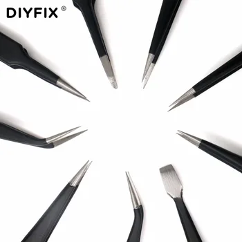 DIYFIX 9Pcs ESD Pensete din Oțel Inoxidabil Set de Precizie, Instrumente de Reparare Kit Anti-Static pentru Electronica de Telefon Reparatii BGA Munca