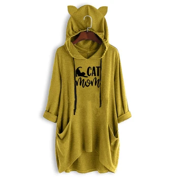 New Sosire T-Shirt Pentru Femei CAT MAMA Scrisori de Imprimare Mijlocul Hanorac cu Maneca Tricou Plus Dimensiune Top Tricou Tricou Femei de Vara Decupate