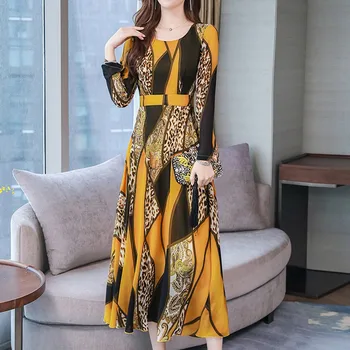 Rochie Maxi de Femei de Moda Toamna Lady O-gât Genunchi Lungime Rochii Boho Maneca Lunga Rochie de Leopard de Imprimare Vestidos De Verano F646#40
