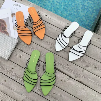 2019 vara bomboane de culoare Plat papuci de personalitate a Subliniat benzi papuci de Plajă Confortabil sălbatic Răcoritoare sandale