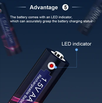 1.5 V AA Baterii Reîncărcabile AA 3000mWh AA 1.5 V Li-ion Baterie cu litiu+LED Smart Încărcător de 1,5 V AA Baterii Reincarcabile AA