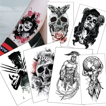 Tatuaj temporar autocolante Demon craniu suicide squad tatuaj joker negru Impermeabil tatuaj fals 210*148 mm