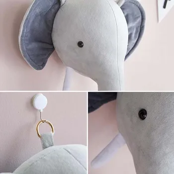 Kawaii Ornamente Jucărie de Pluș 3D Capete de Animale, Elefant, Cerb, Urs Art Agățat de Perete Decor pentru Copii Pepinieră Decorarea Camerei de Meserii