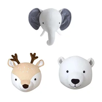 Kawaii Ornamente Jucărie de Pluș 3D Capete de Animale, Elefant, Cerb, Urs Art Agățat de Perete Decor pentru Copii Pepinieră Decorarea Camerei de Meserii