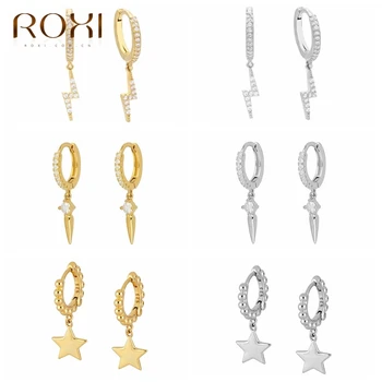 ROXI Baroc Fulger Cruce de Stele Hoop Cercei pentru Femei Zircon Cristale, Argint 925, Bijuterii de Cartilaj Pendientes