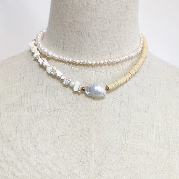 Manual de apă dulce pearl colier boem mari mijlocii mici trei perle naturale se amestecă stil cravată femei de lux gât dotari
