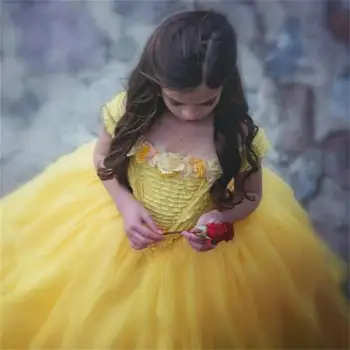 Printesa de culoare galbenă Floare Fata Rochii fără Mâneci 3D Aplicatii Florale Șifon Pageant Rochii de Copii Prima Rochie de Comuniune