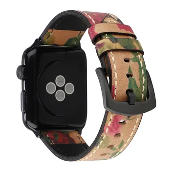 Retro din Piele Watchband Pentru Apple Watch 6 5 4 Curea de 40mm 44mm Flori Imprimate Trupa Pentru iWatch 1 2 3 38mm 42mm Bratara