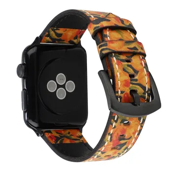 Retro din Piele Watchband Pentru Apple Watch 6 5 4 Curea de 40mm 44mm Flori Imprimate Trupa Pentru iWatch 1 2 3 38mm 42mm Bratara