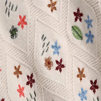 2020 Za Florale Brodate Knit Cardigan Femei Cu Maneci Lungi Crosetat Pulovere De Epocă Femeie Chic In Forma De Floare, Buton, Casual Top