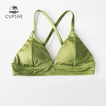 CUPSHE Verde Texturat Triangle Bikini Top Femei Sexy Sutien V-neck Tank Top 2021 Fete Costume de baie Separate Baie Sutien Top