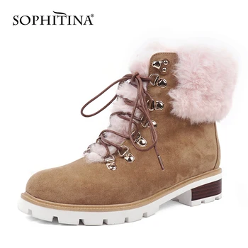 SOPHITINA Cizme pentru Femei de Moda de Iarna Cald, lucrate Manual de Înaltă Calitate Doamnelor la Jumătatea Vițel Cizme Confortabile, de culoare Roz cu Blană, Pantofi Femei C829