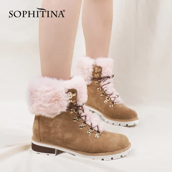 SOPHITINA Cizme pentru Femei de Moda de Iarna Cald, lucrate Manual de Înaltă Calitate Doamnelor la Jumătatea Vițel Cizme Confortabile, de culoare Roz cu Blană, Pantofi Femei C829
