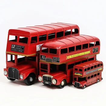 Londra Strat Dublu De Autobuz De Model În Miniatură Masina Figurine Pentru Decorarea Acasă Copii, Jucării, Obiecte De Artizanat Fotografie Elemente De Recuzită De Ornament