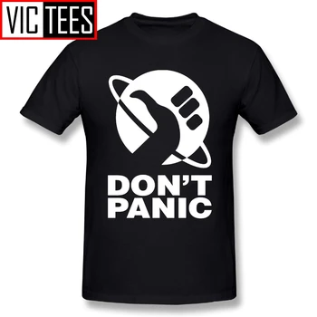 Oamenii De Autostopiști Ghid Pentru Logo Galaxy Bărbați Tricou nu intrați în Panică Print Barbati din Bumbac de Bază de Imprimare T-Shirt Echipajul Guler