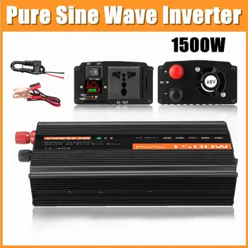 Pure Sine Wave Inverter DC 12V/24V/48V AC 220V 1500W Tensiune Transformator de Putere Convertizor Auto Invertor~Display LCD