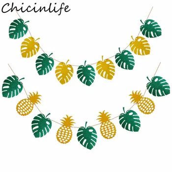 Chicinlife 10buc Ananas, Frunze de Palmier Banner Petrecere de Ziua Decor Hawaiian Luau Tropical Summer Party Bunting Ghirlanda Consumabile