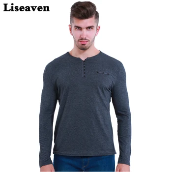 Liseaven 2018 Slim Fit Maneca Lunga T-Shirt Pentru Bărbați Cămăși Și Tricouri De Sex Masculin Tricou Cu Design Elegant Pentru Bărbați V-Neck Bumbac Tricouri
