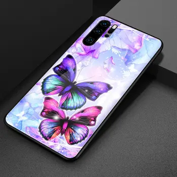 Pentru Huawei nova 5 caz florale fluture de Sticla pereche 20 pro caz pentru Huawei mate 9 10 20 pro 20x lite RS Nova 3 3i 3e 4 4e Y9 2019