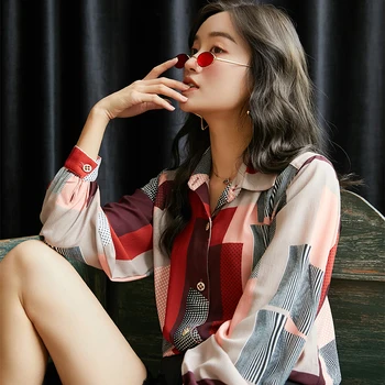 CHEERART de Bloc de Culoare Roz cu Maneca Lunga Bluza Femei Vintage Sus Butonul Up Guler Camasa Doamnelor de Sus Toamnă coreeană de Moda de Îmbrăcăminte