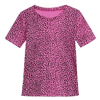 Moda Leopard De Imprimare Pulover Tricou 2019 Vara Noi Femeile O-Gat Maneci Scurte Tricou Top Tricouri Haine Camiseta Mujer T95011