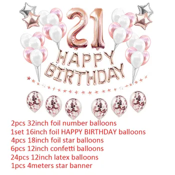 21 de ani 38pcs Rose Gold Happy Birthday cu Baloane Set de Partid Ziua de nastere Decoratiuni Adult Aniversare Ghirlanda Consumabile Decor