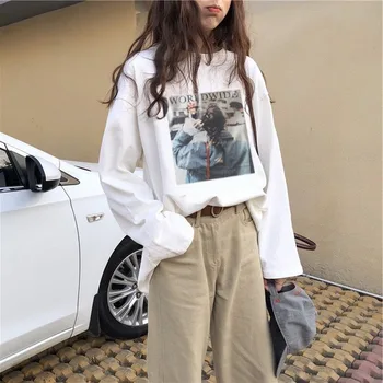 Tricouri Femei Simple, Imprimate Minunat Mâneci Lungi All-meci Desene animate Vrac Elegant Streetwear de zi cu Zi Stil coreean de Vânzare Fierbinte Chic