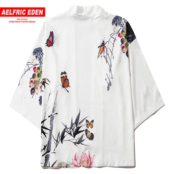 Aelfric M-Eden Hip Hop Japonez Jachete Kimono Fluture De Imprimare Față Deschide Haine De Vară Harajuku Japonia Streetwear Cardigan Tricouri