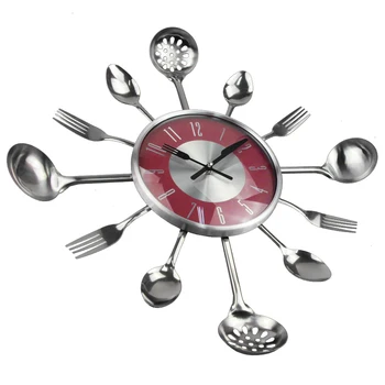 Mare Tacâmuri De Bucătărie, Ceas De Perete Medern Design De Bucatarie Din Metal Lingura Furci Ceasuri De Perete Ceas De Perete Decor Acasă Horloge Murale