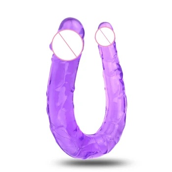 Jucarii sexuale dublu penis artificial jucarii pentru adulti Flexibil Moale Jelly Vagin Anal Femei, Homosexuali și Lesbiene s-a Încheiat Dong Penisului Penis Artificial