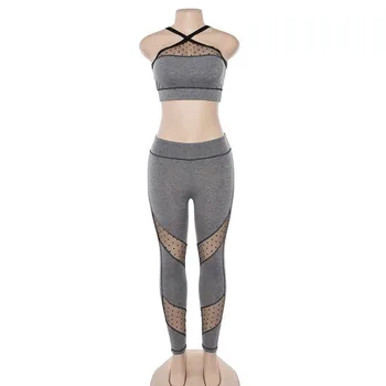 Karlofea Respirabil Yoga Set Pentru Femei De Moda Gri Ochiurilor De Plasă Îmbinat Două Bucata Costum Nou De Fitness Yoyawear De Funcționare Femei Seturi