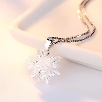 Argint 925 moda strălucitoare de cristal flori de gheață pandantiv coliere pentru femei bijuterii cadou en-gros picătură de transport maritim