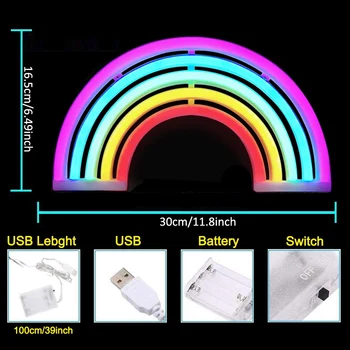 Curcubeu Lumina de Neon Semn de Partid Agățat de Perete Lampă cu LED-uri Lumina de Neon Baterie sau USB Lumina Operat Pentru Copii Copil de Cameră Decor Acasă